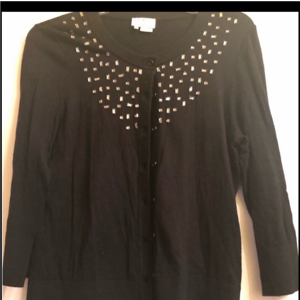Kate Spade rhinestone encrusted black sweater size large dress up any outfit